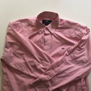 Vineyard Vines Mens pink pinstripe whale shirt